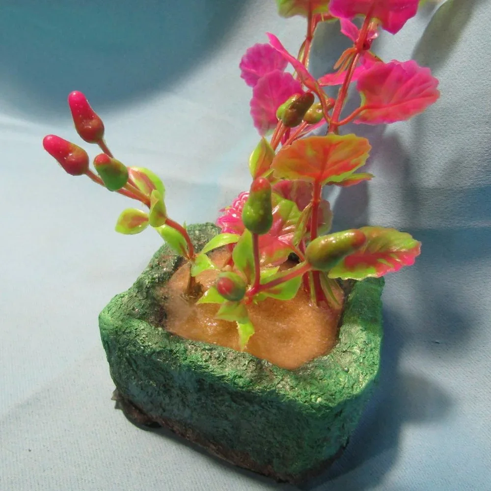 Aquarium Decoration - Green Rock with Tall Colorful Plants